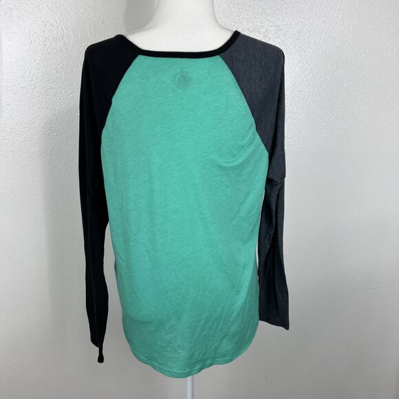Volcom Shirt Women Extra Large Green Black Raglan Lightweight Baseball L/S Tee - Picture 3 of 14